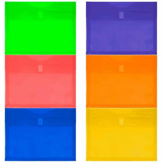 JAM Paper 9.75" x 13" Assorted Plastic Hook & Loop Expansion Booklet Envelopes, 12ct.